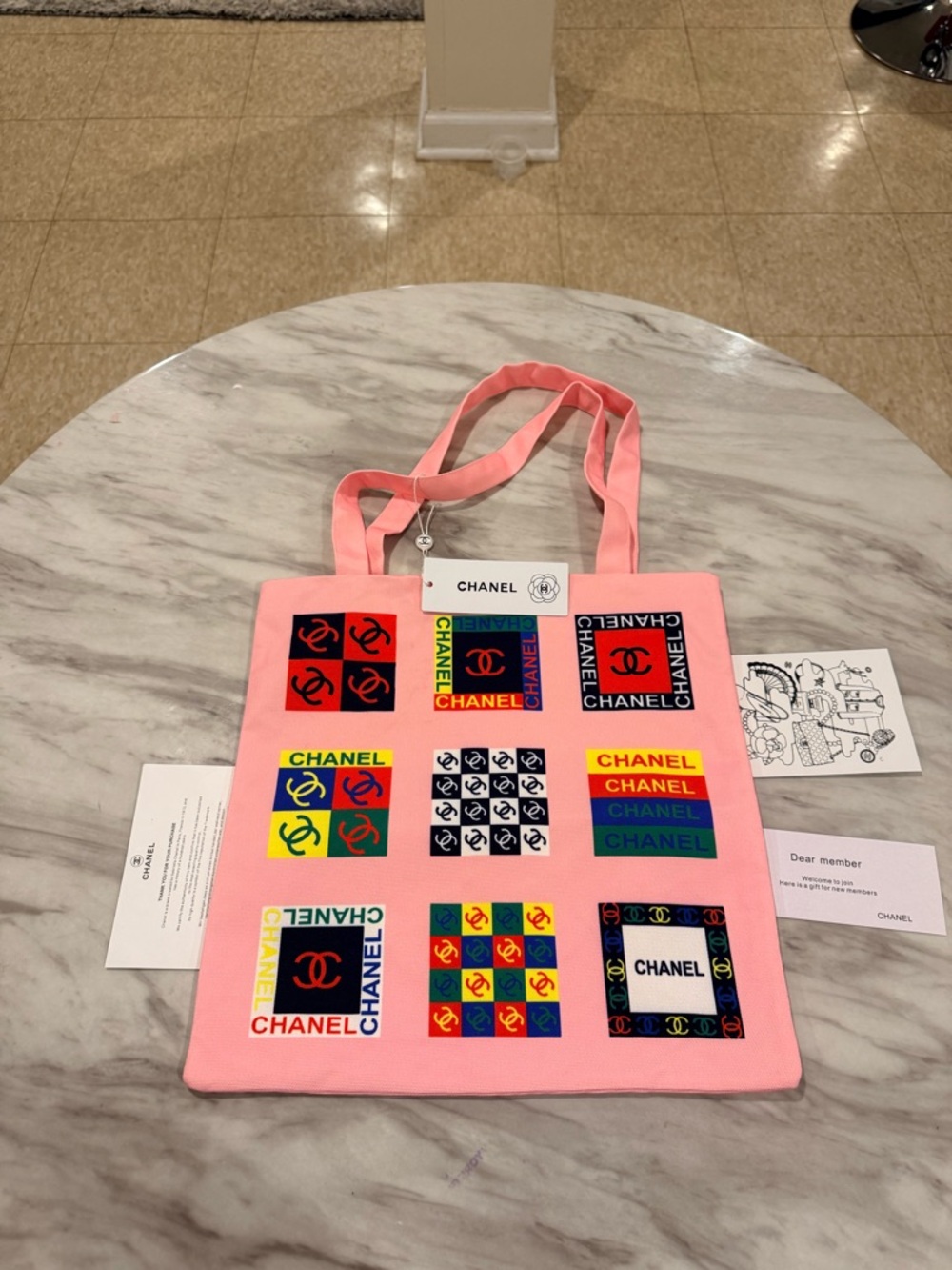 C 🩷H🩷A🩷N🩷E🩷L Pink Multicolor Logo Patchwork Canvas Tote Bag
